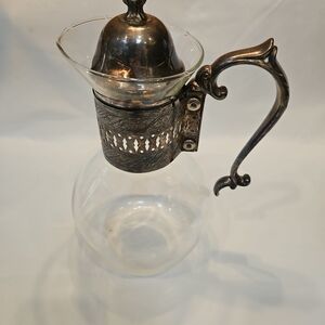 Vintage Silver-plate Mounted Glass Syrup or Cream Pitcher